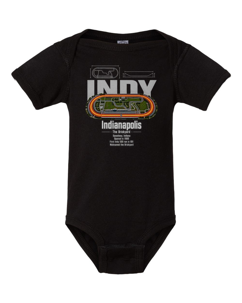 Indianapolis black baby onesie front view