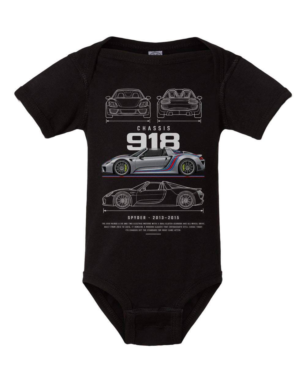 918 artwork black baby onesie front view