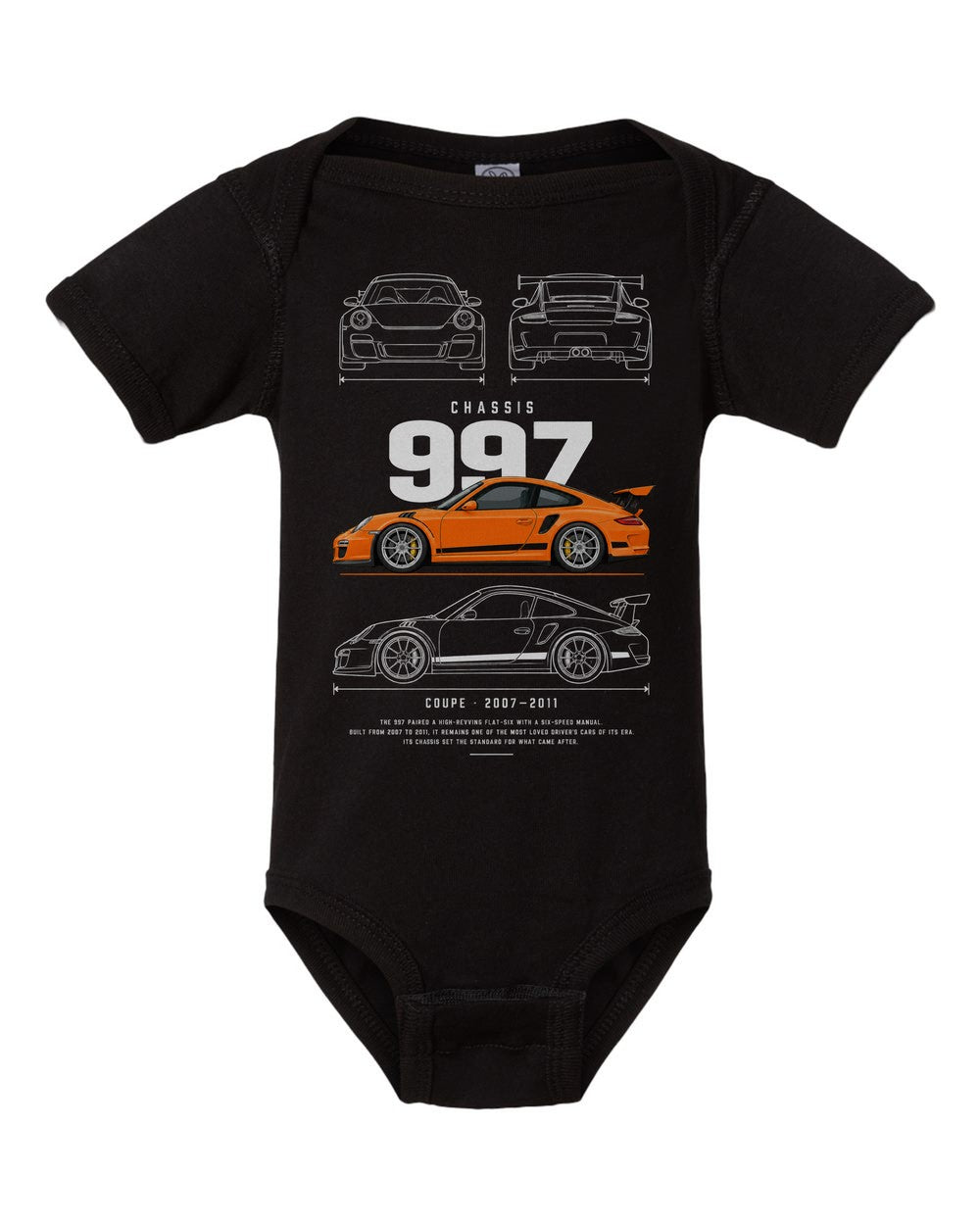 997 artwork black baby onesie front view