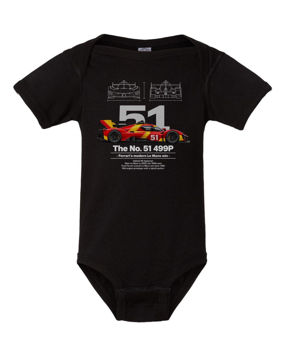 No. 51 499P black baby onesie front view