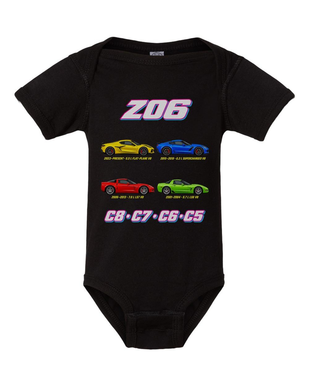 Corvette Z06 evolution poster black baby onesie front view