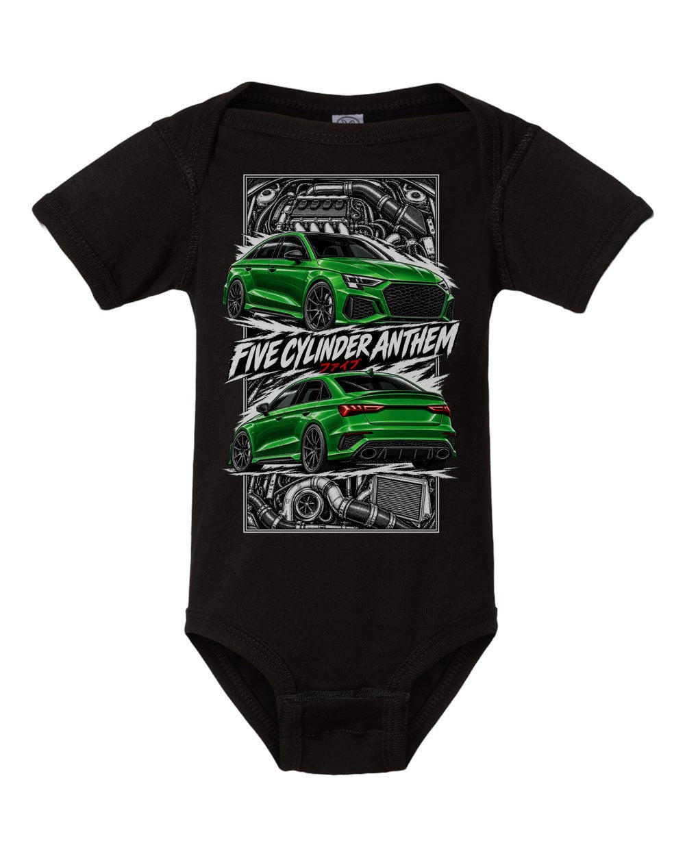 Audi Rs3 torn poster black baby onesie front view
