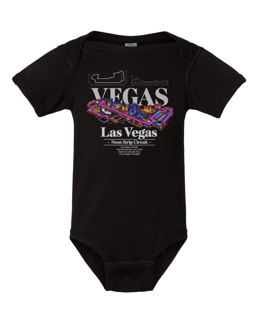 Las Vegas black baby onesie front view