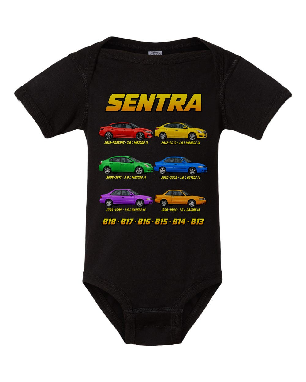 Nissan Sentra evolution poster black baby onesie front view