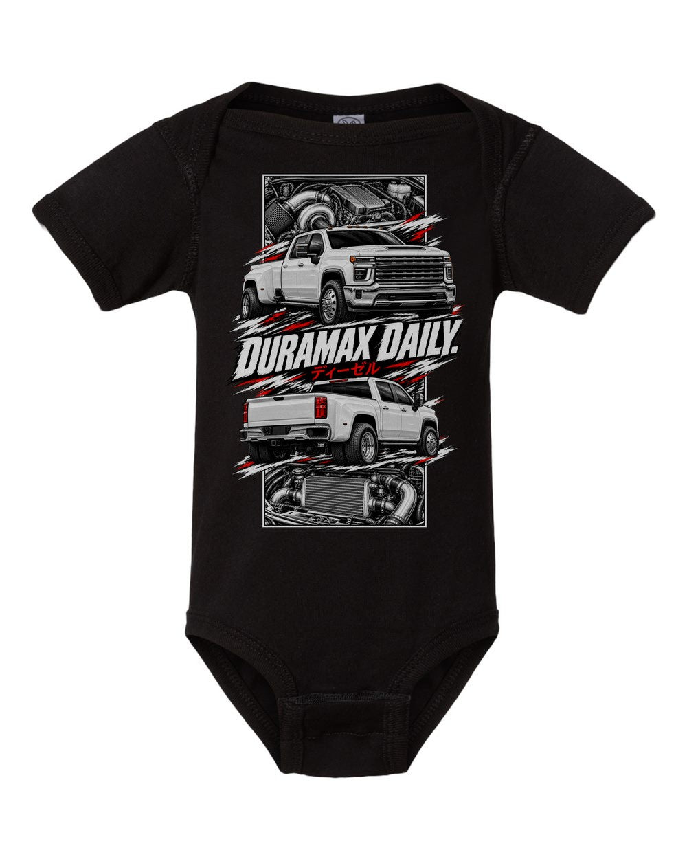 Chevy Silverado Hd torn poster black baby onesie front view