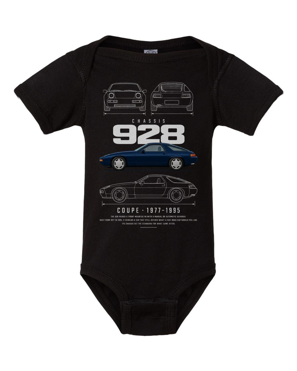 928 artwork black baby onesie front view
