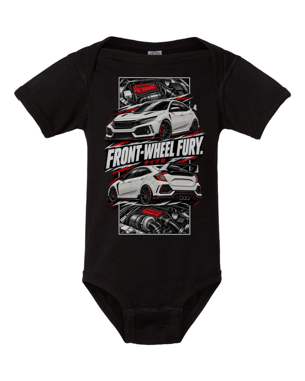 Honda Civic Fk8 torn poster black baby onesie front view