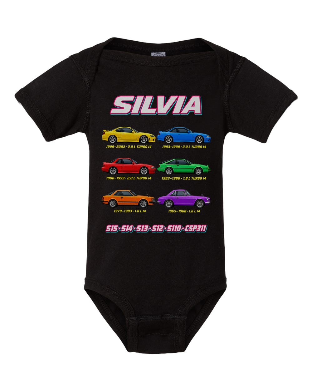 Nissan Silvia evolution poster black baby onesie front view