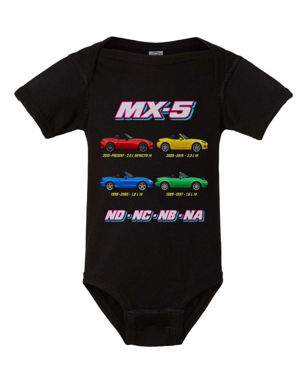 Mazda MX-5 evolution poster black baby onesie front view