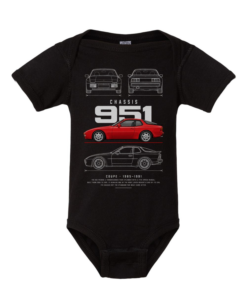 951 artwork black baby onesie front view