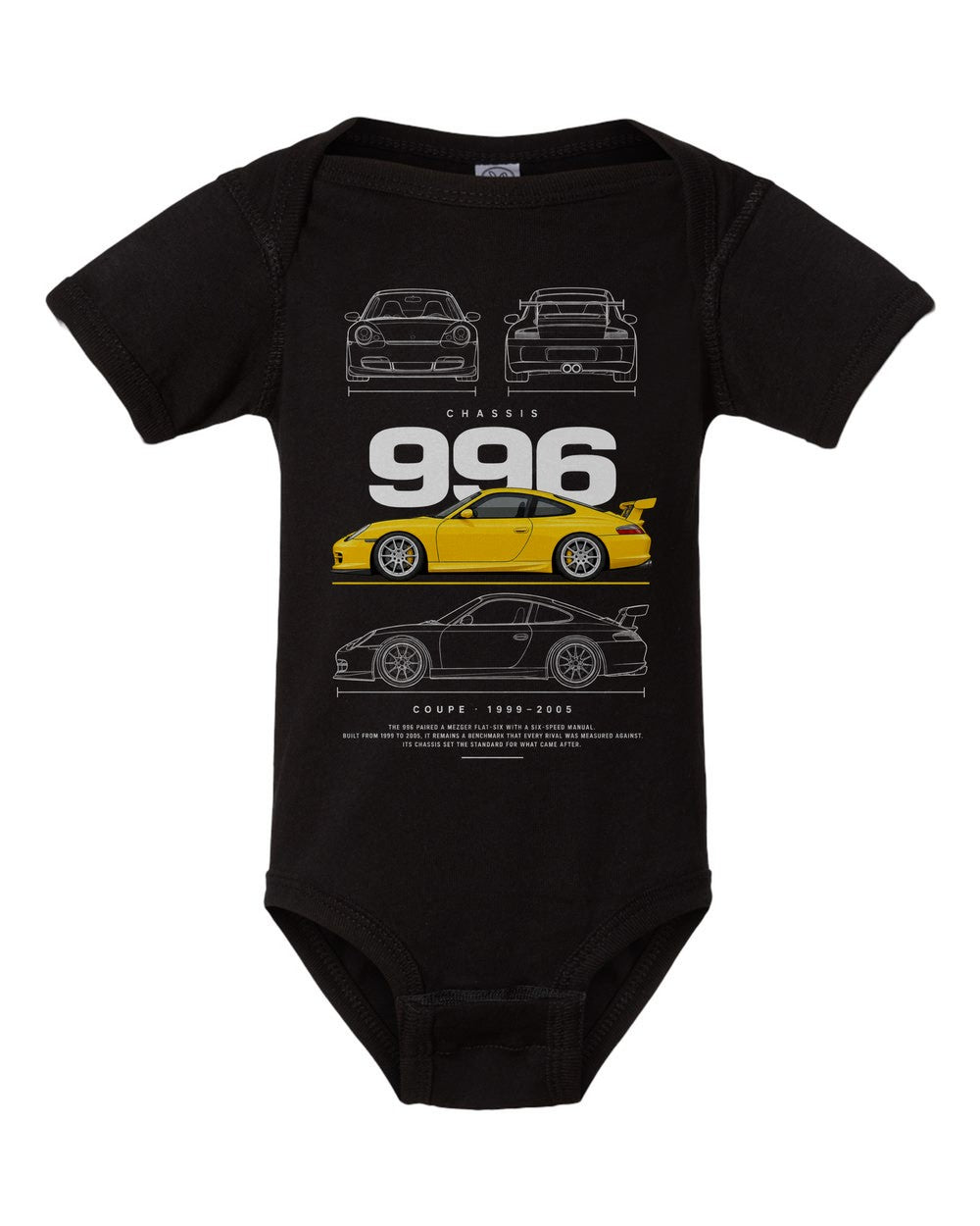 996 artwork black baby onesie front view