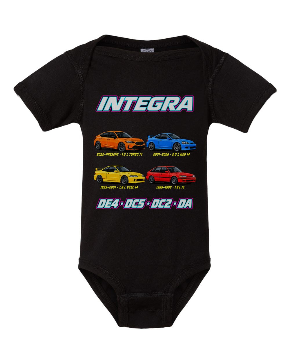 Honda Integra evolution poster black baby onesie front view