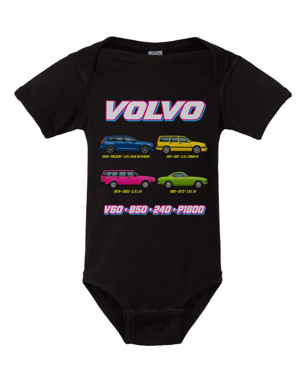 Volvo Performance evolution poster black baby onesie front view