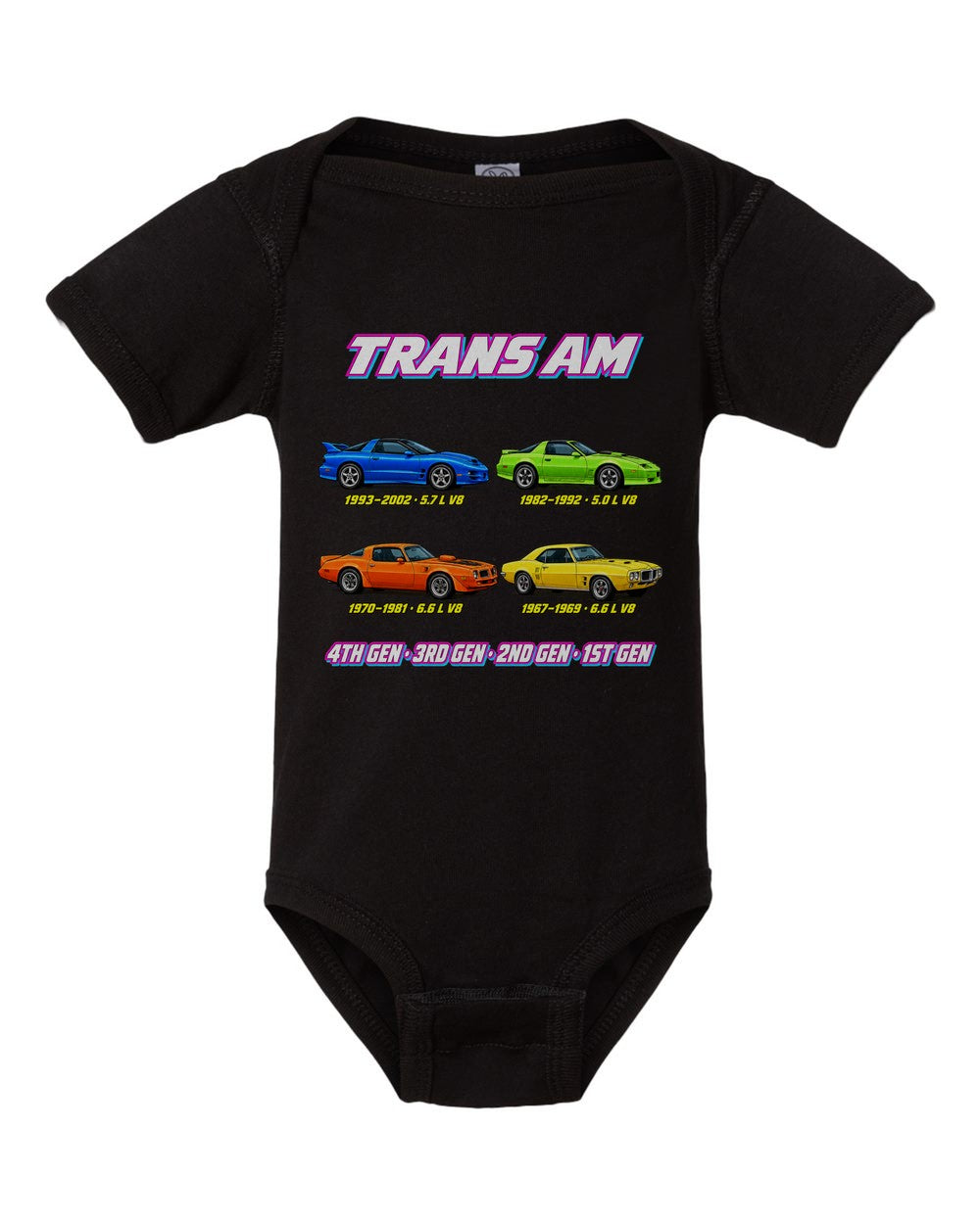 Pontiac Trans Am evolution poster black baby onesie front view