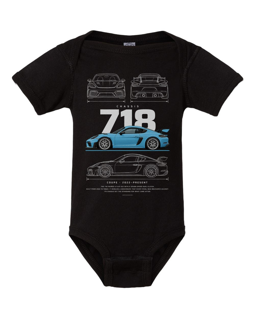 718 artwork black baby onesie front view