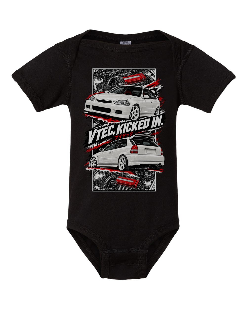 Honda Civic Ek9 torn poster black baby onesie front view