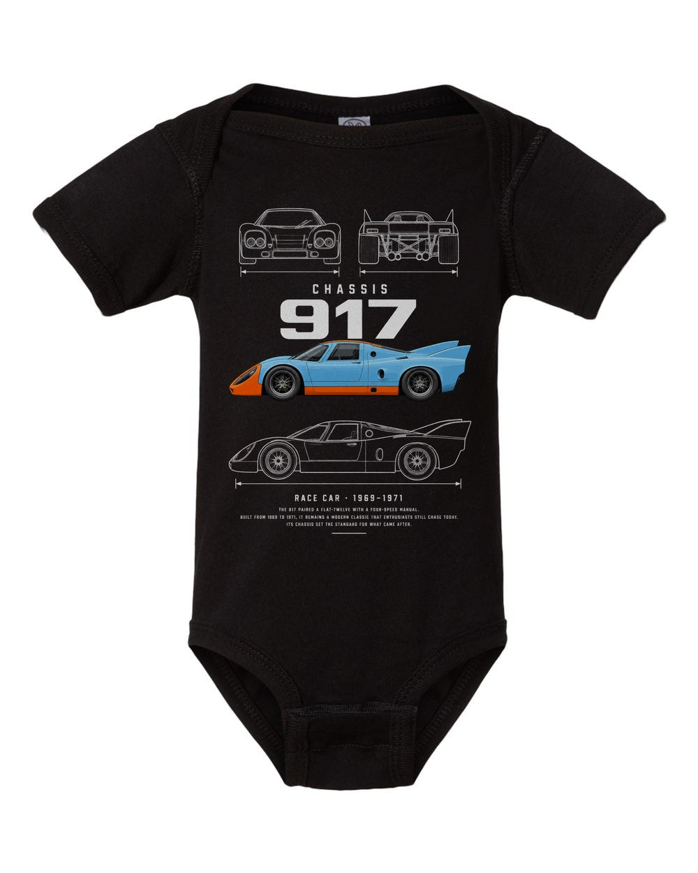917 artwork black baby onesie front view
