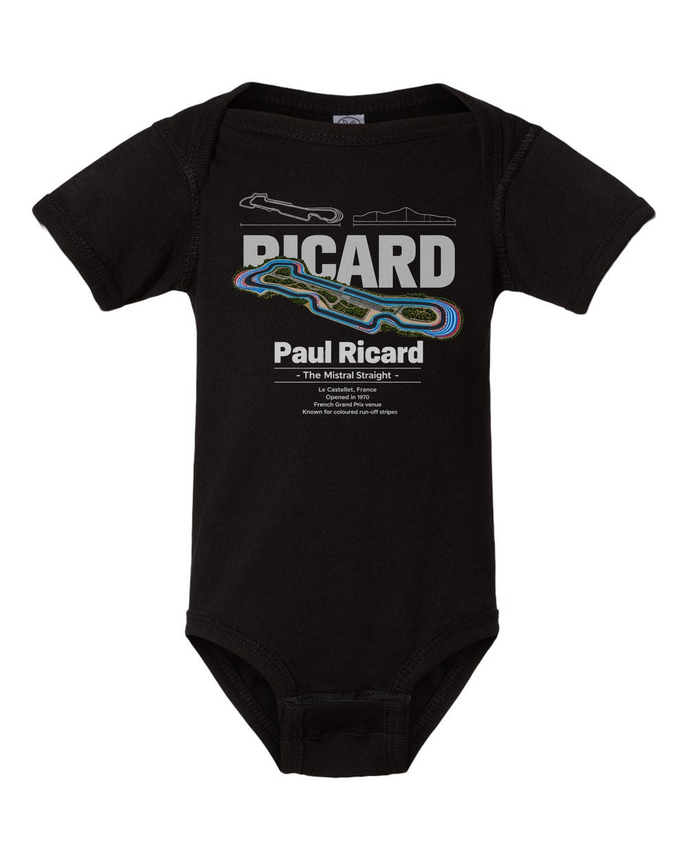 Paul Ricard black baby onesie front view