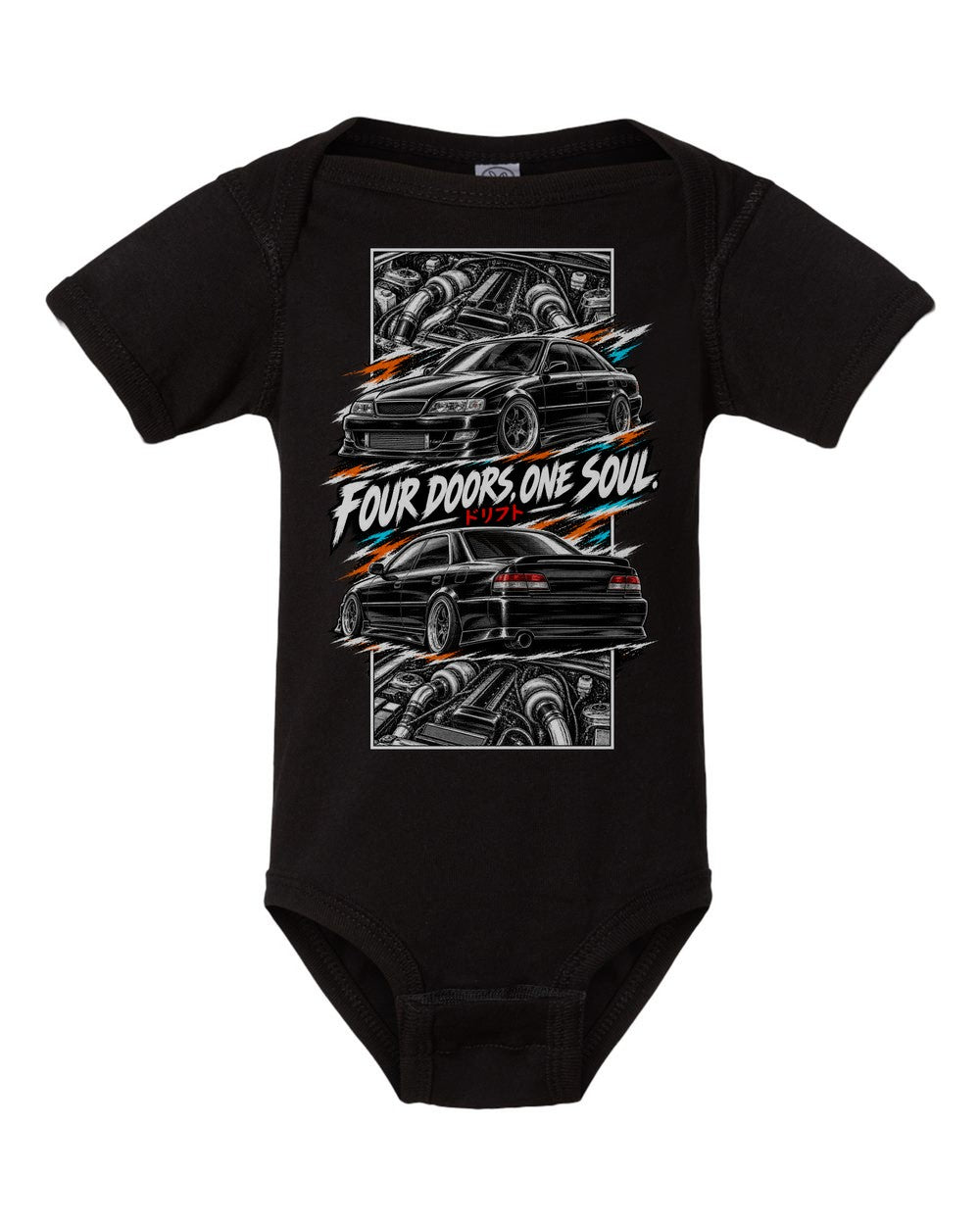 Toyota Chaser Jzx100 torn poster black baby onesie front view