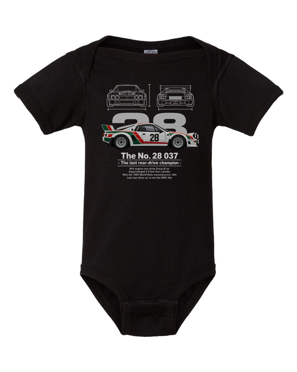 No. 28 037 black baby onesie front view