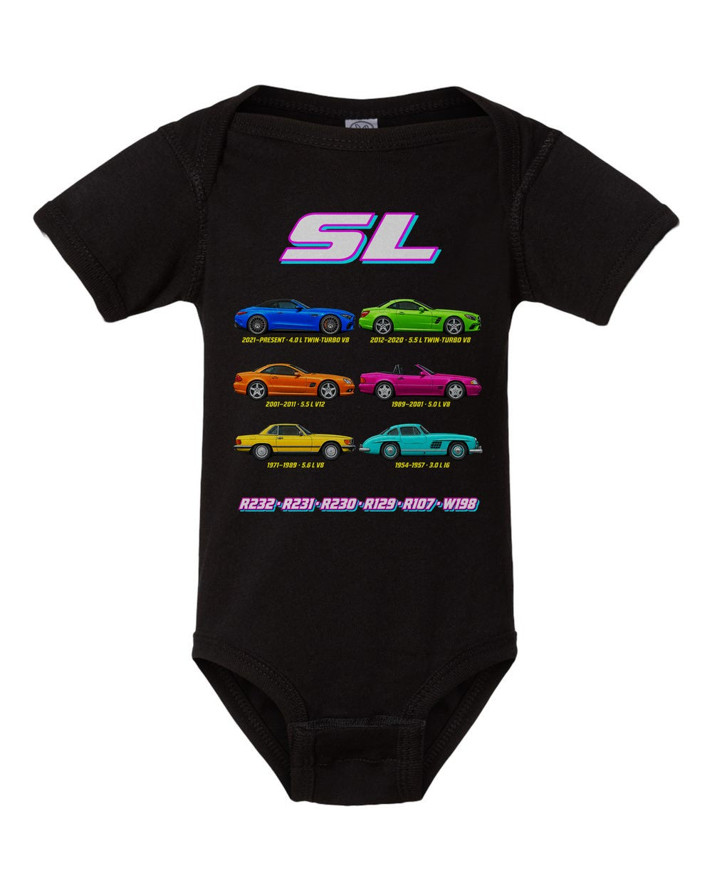 Mercedes SL evolution poster black baby onesie front view