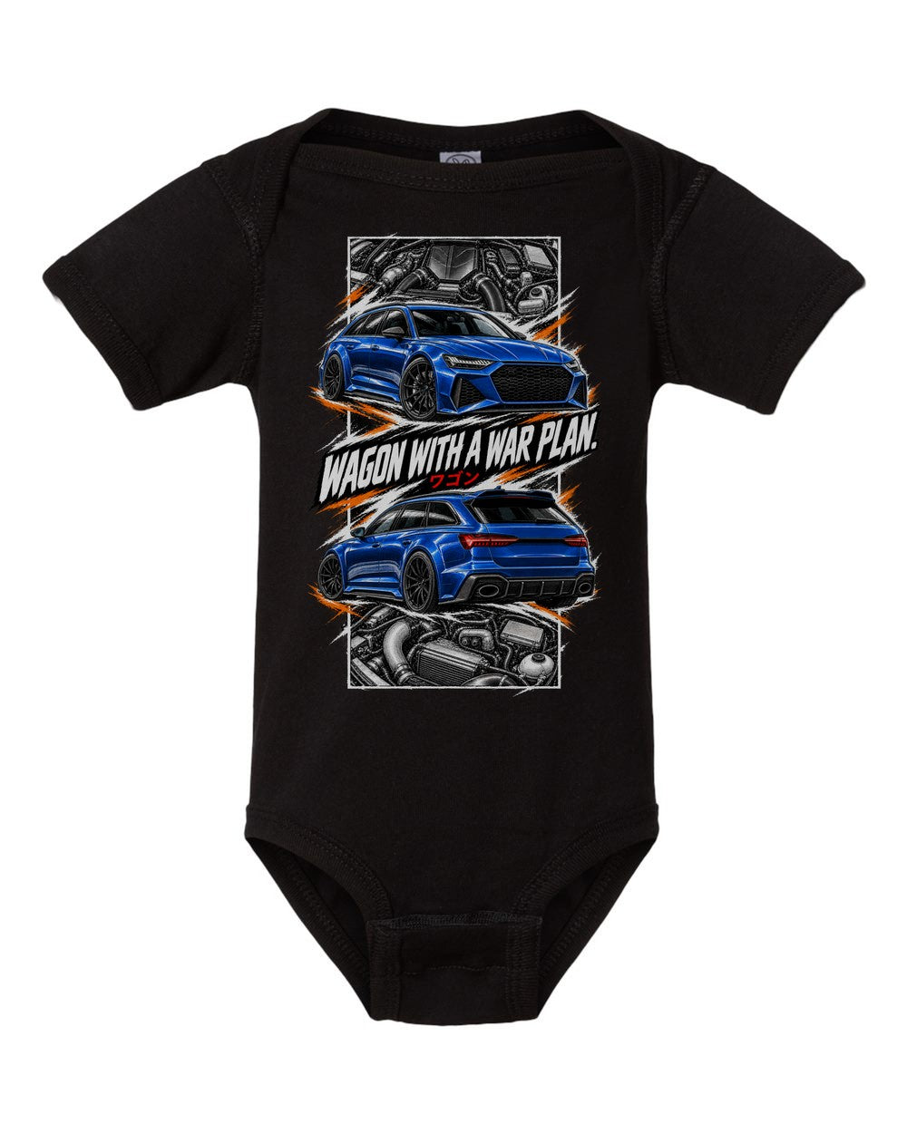 Audi Rs6 torn poster black baby onesie front view