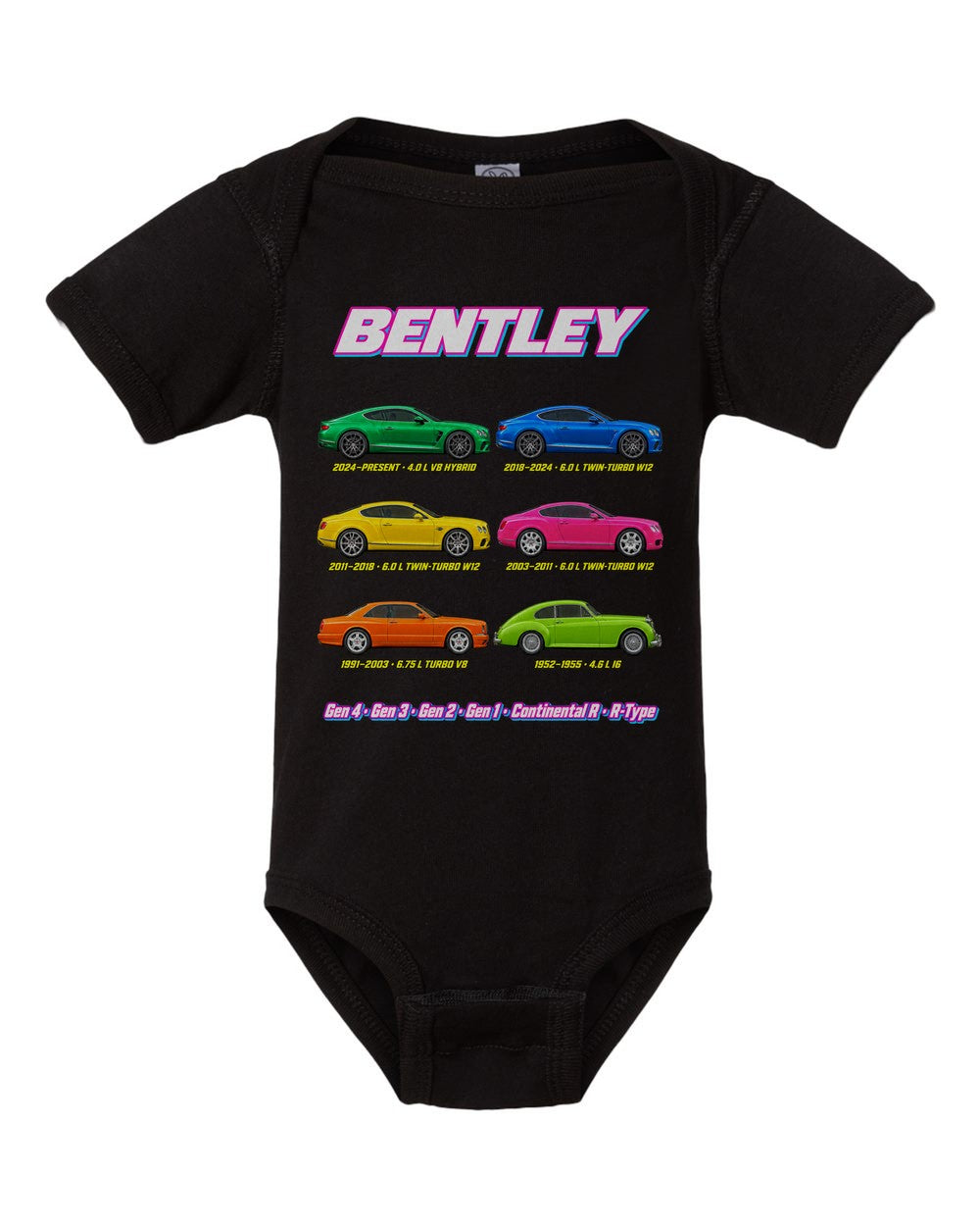 Bentley Continental evolution poster black baby onesie front view
