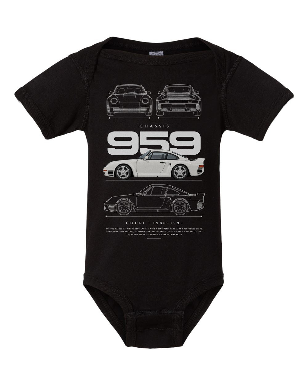 959 artwork black baby onesie front view