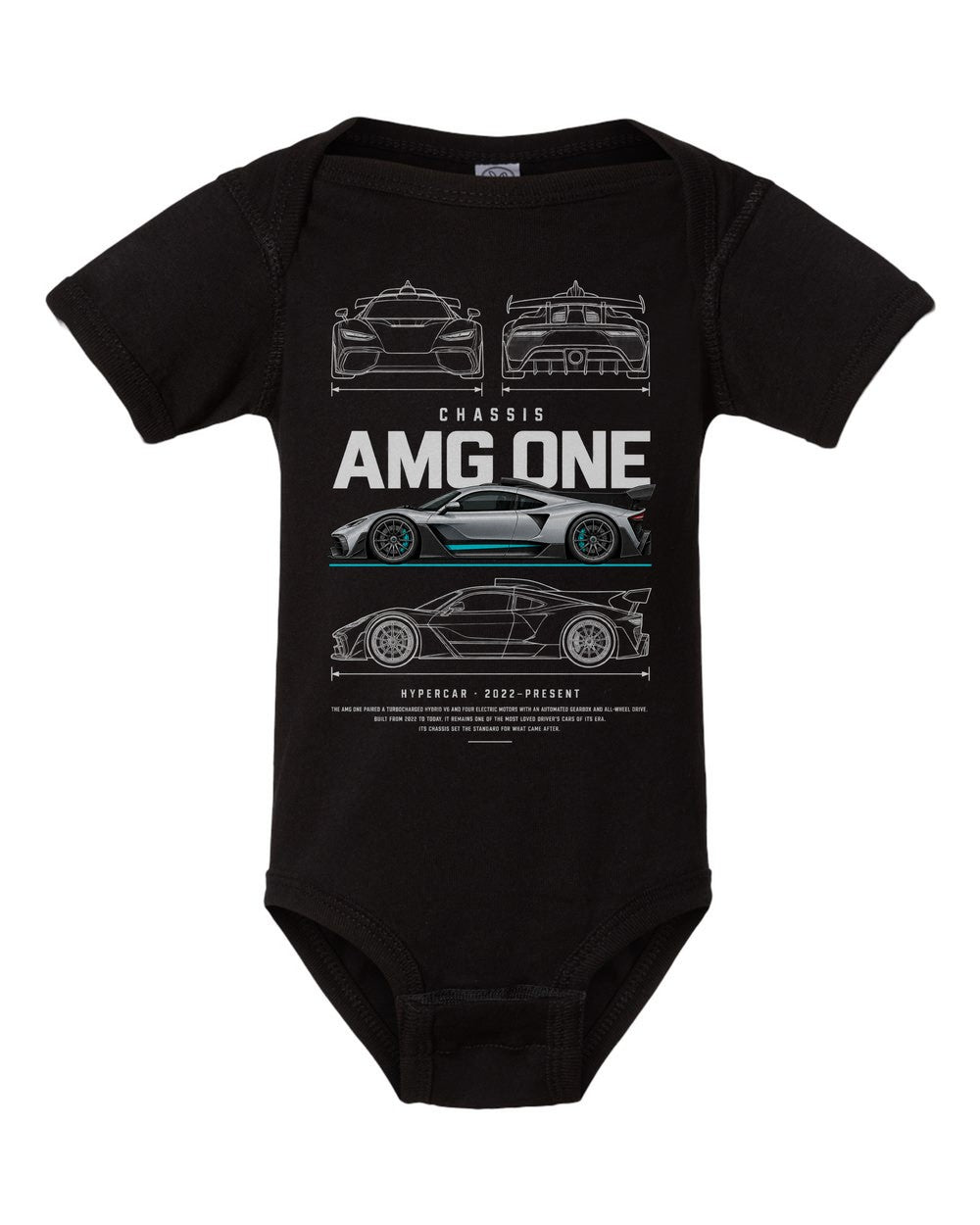 AMG ONE artwork black baby onesie front view