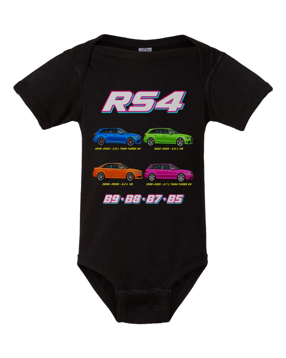 Audi RS4 evolution poster black baby onesie front view