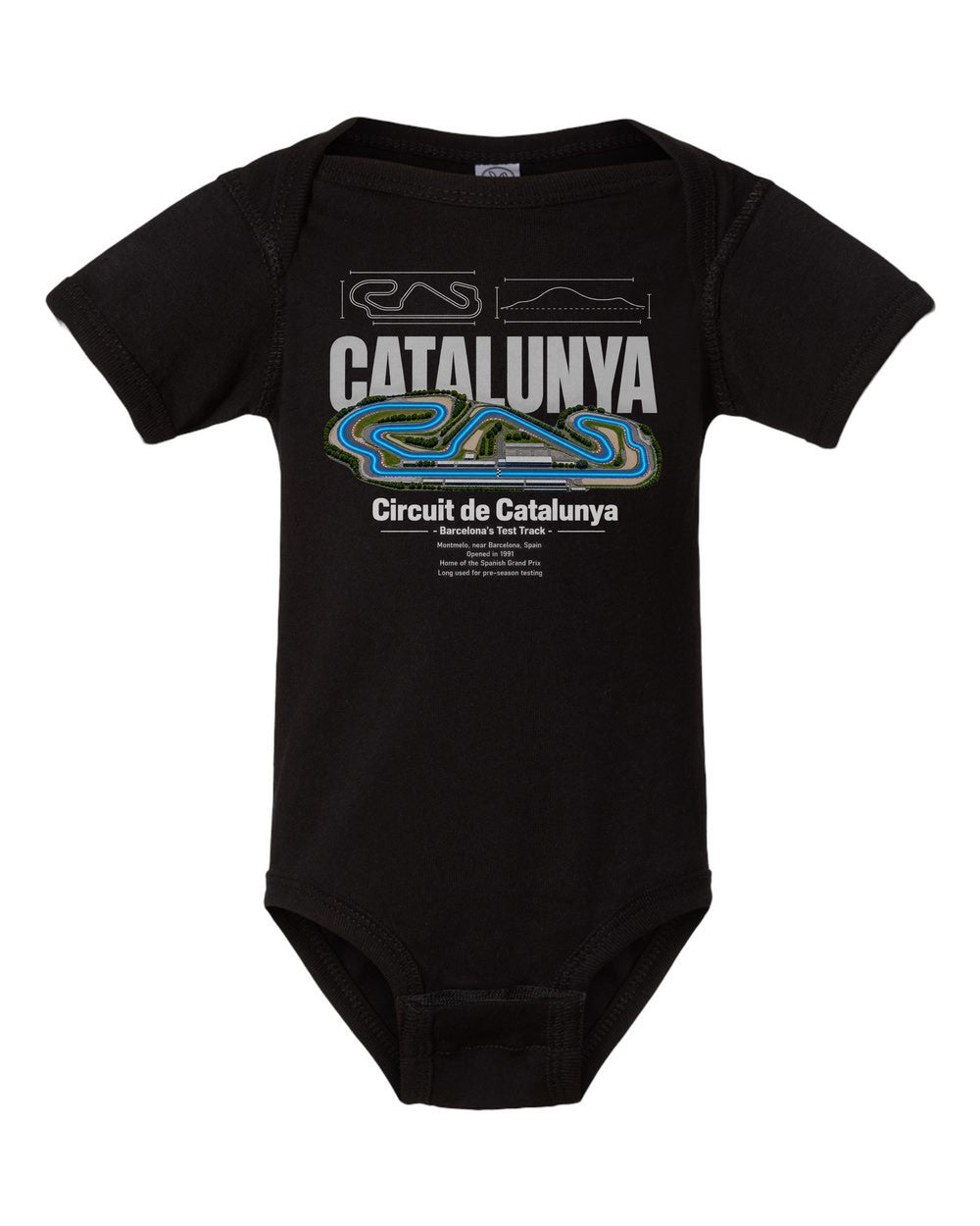 Circuit de Catalunya black baby onesie front view