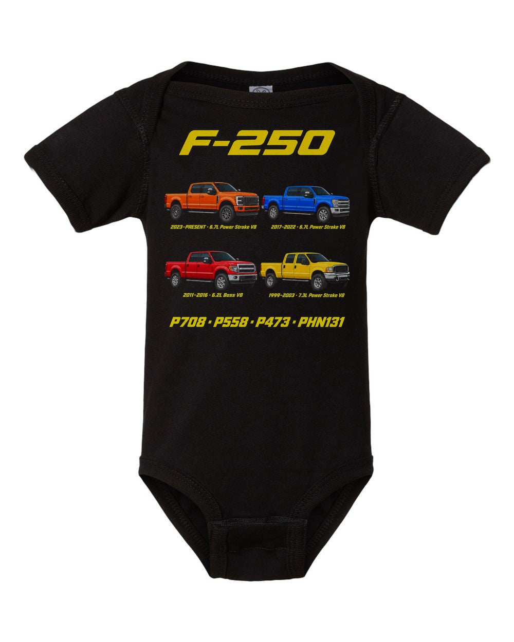 Ford F-250 Super Duty evolution poster black baby onesie front view