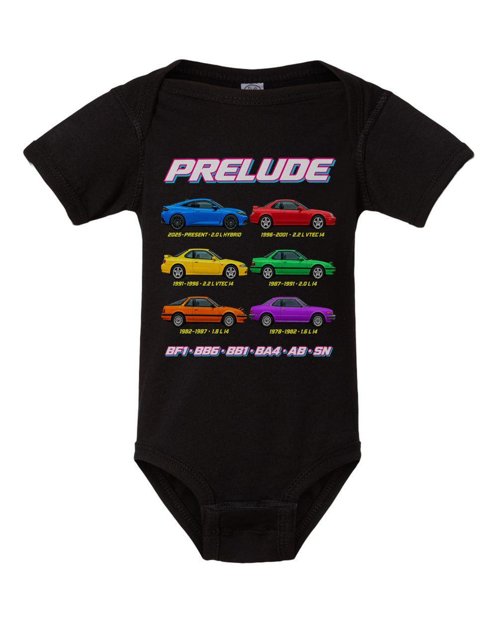 Honda Prelude evolution poster black baby onesie front view