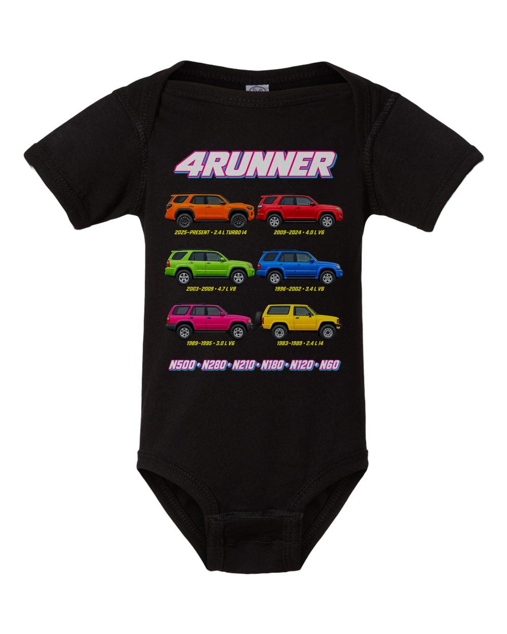 Toyota 4runner evolution poster black baby onesie front view