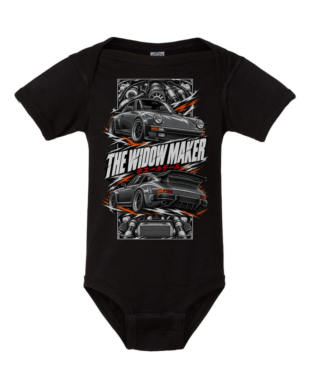 Porsche 930 Turbo torn poster black baby onesie front view