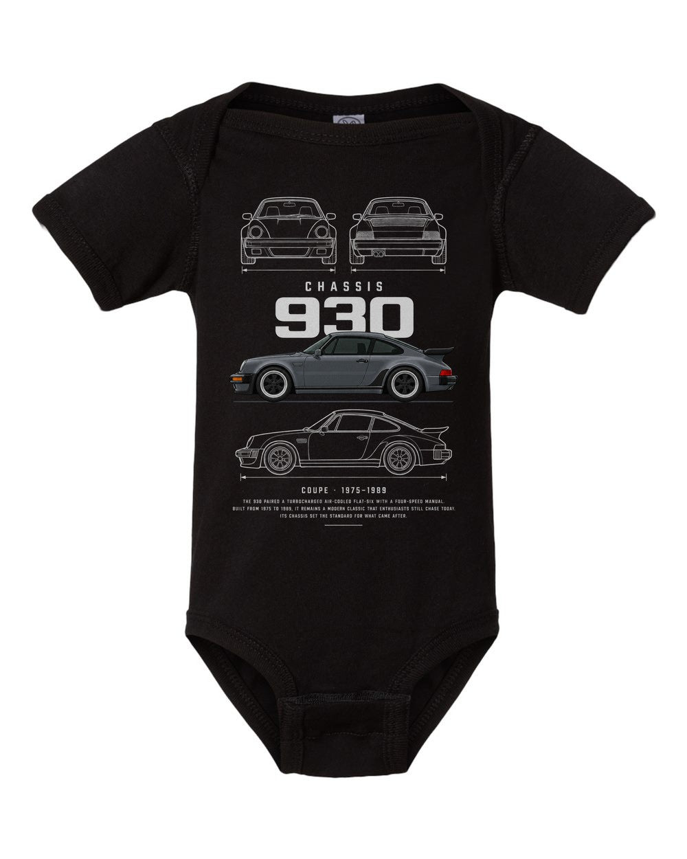 930 artwork black baby onesie front view