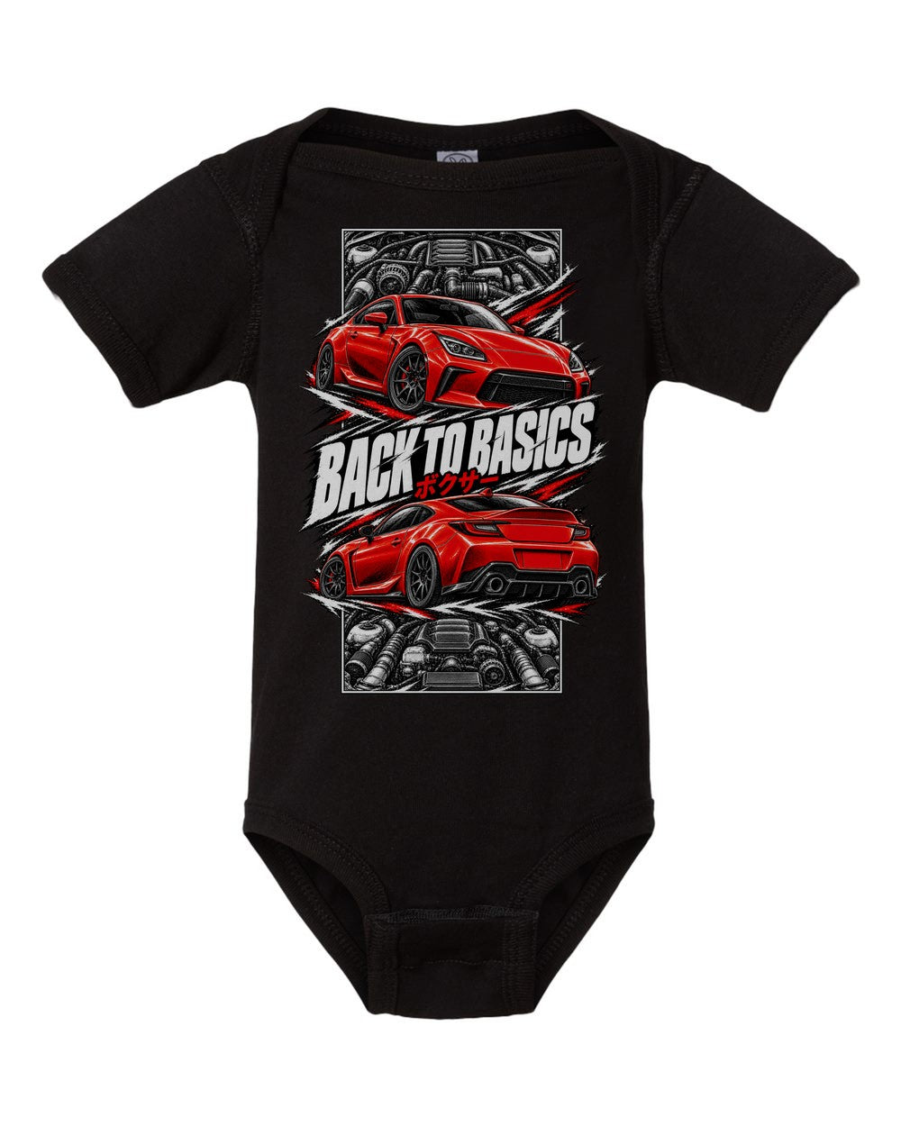 Toyota Gr86 torn poster black baby onesie front view