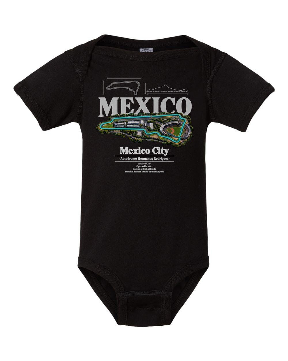 Mexico City black baby onesie front view