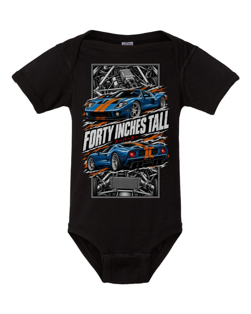 Ford Gt torn poster black baby onesie front view