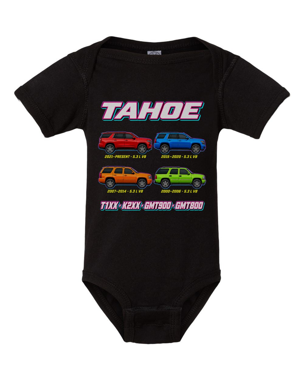 Chevrolet Tahoe evolution poster black baby onesie front view