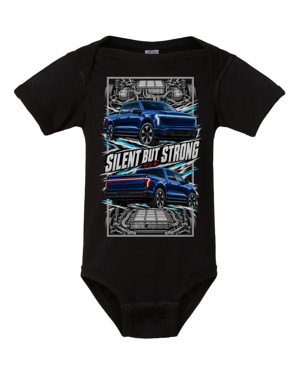 Ford F-150 Lightning torn poster black baby onesie front view
