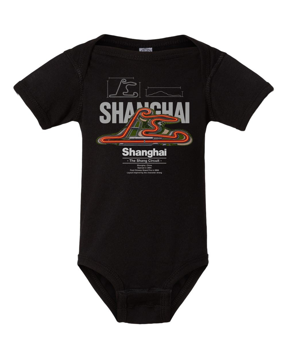 Shanghai black baby onesie front view