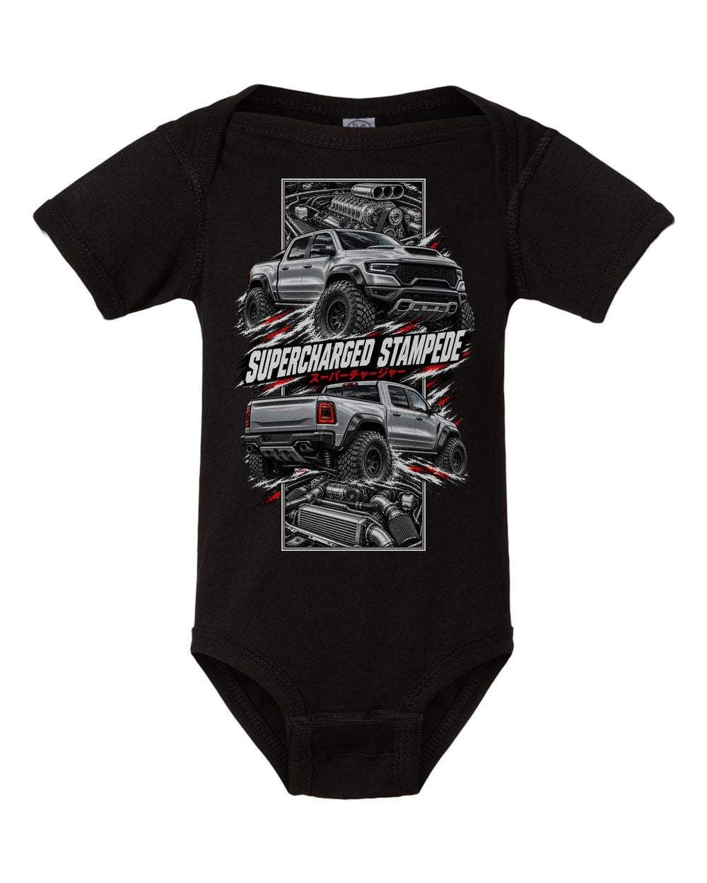 RAM 1500 Trx torn poster black baby onesie front view