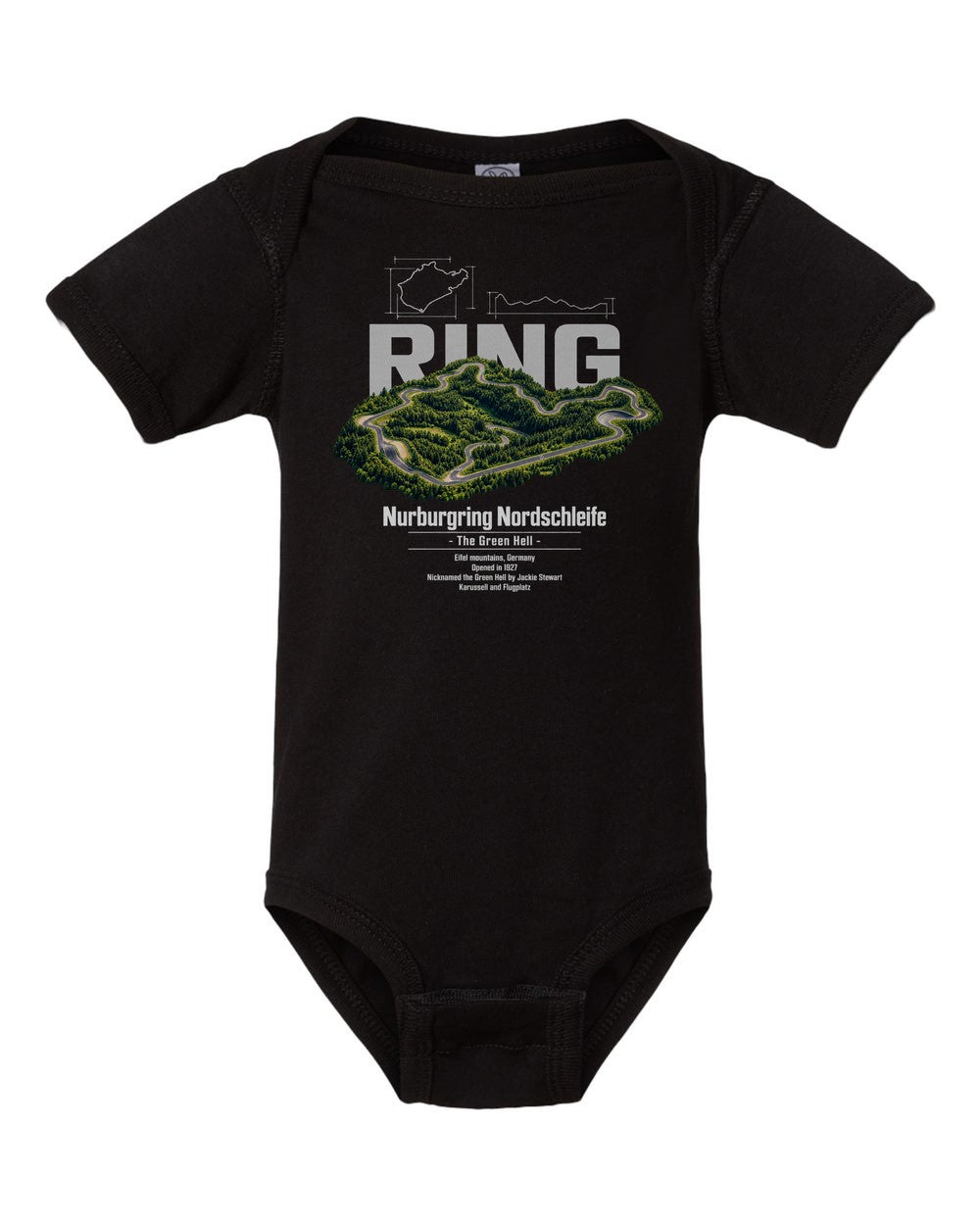 Nurburgring Nordschleife black baby onesie front view
