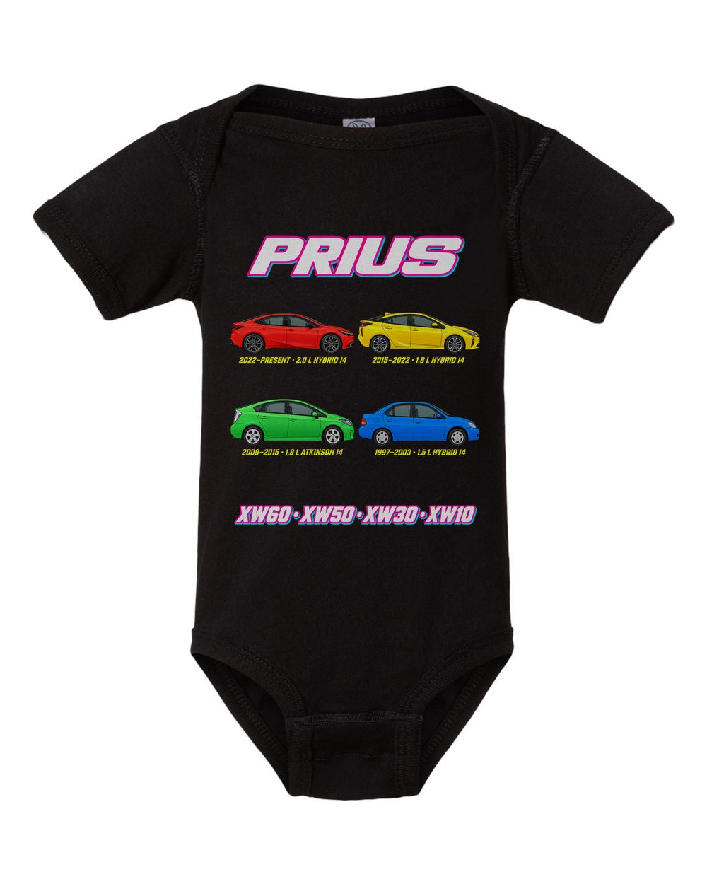 Toyota Prius evolution poster black baby onesie front view