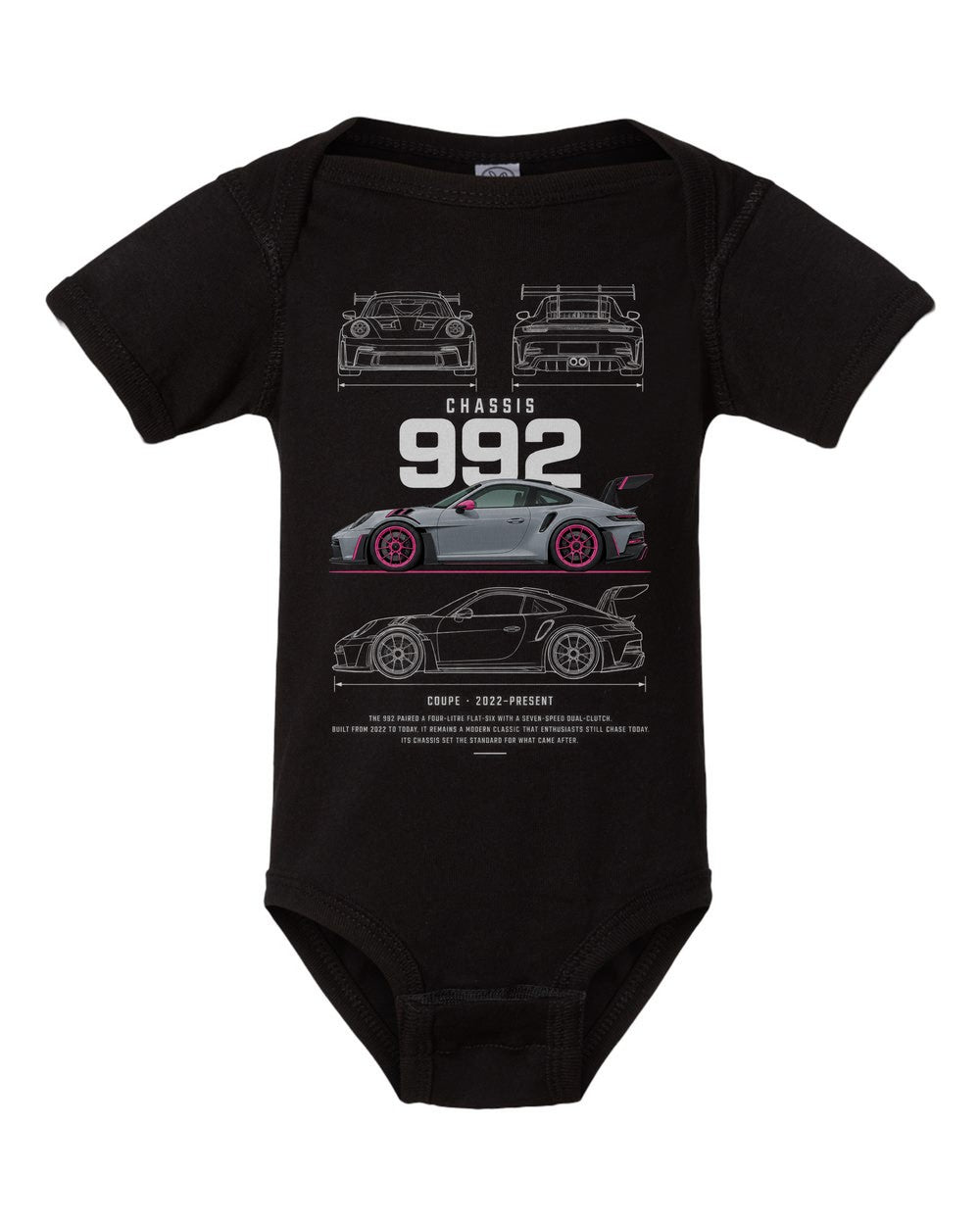 992 artwork black baby onesie front view