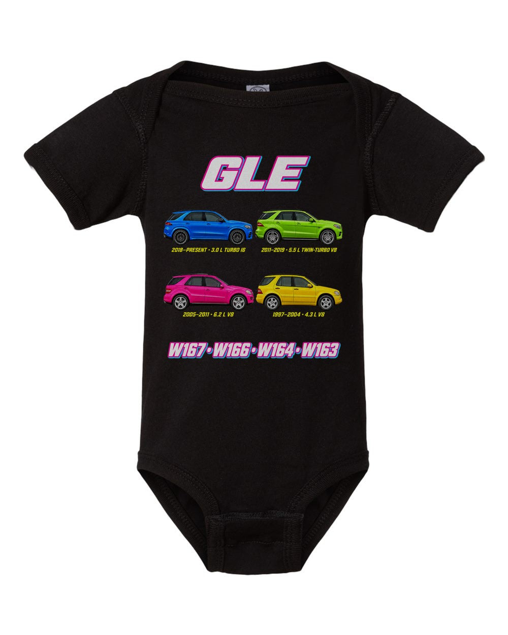 Mercedes GLE ML evolution poster black baby onesie front view