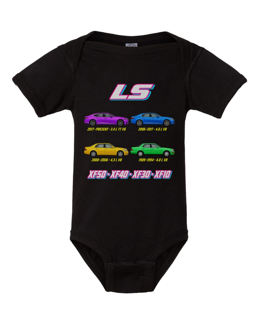 Lexus LS evolution poster black baby onesie front view