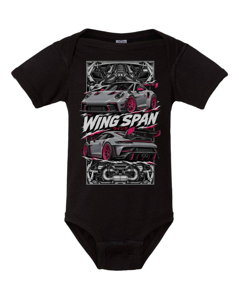 Porsche 992 Gt3 Rs torn poster black baby onesie front view