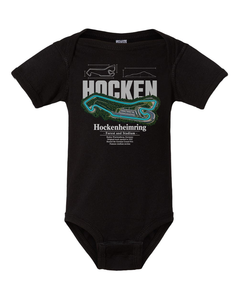 Hockenheimring black baby onesie front view
